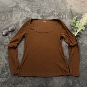 Old Navy Chocolate Brown Scoop Neck Ribbed Long Sleeve Top Sz M